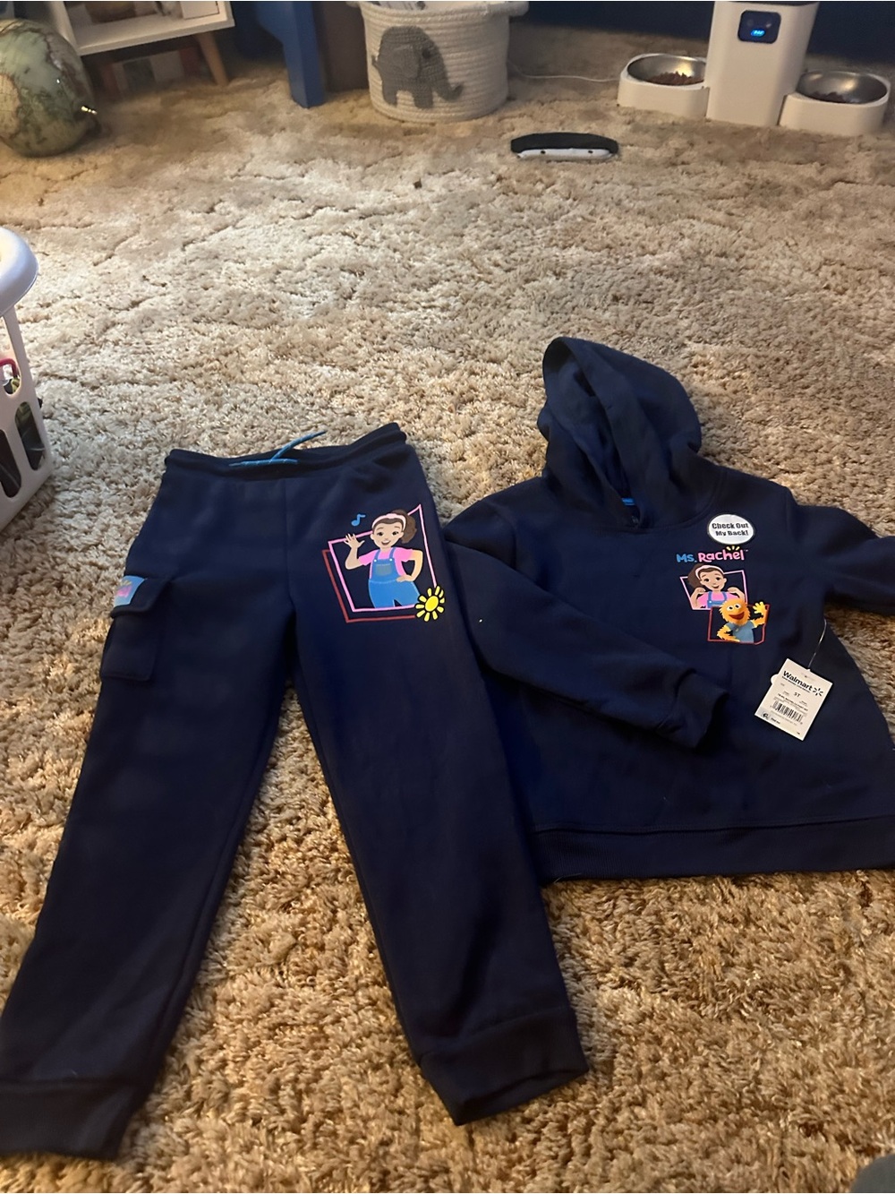 MS Rachel Girls Navy Hoodie & Jogger Matching Set with Character Graphic